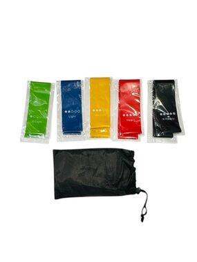 5 Elastic Resistance Bands With Storage Bag Pilates Yoga Strength Training  NEW